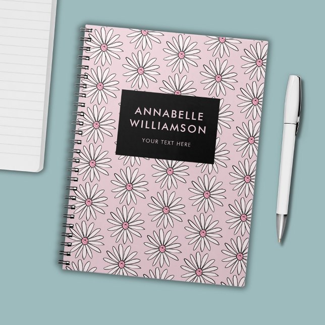 Moderne, rosa Blumen Notizblock (Pink floral daisy personalized notebook journal)