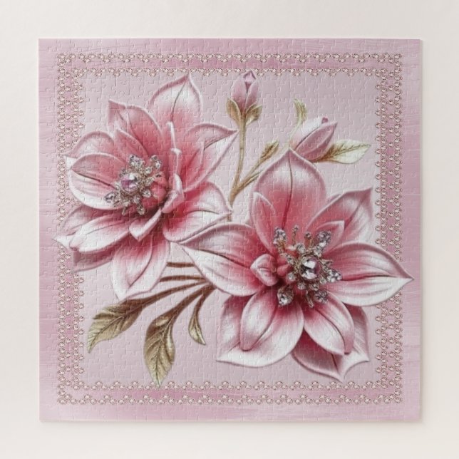 Moderne rosa Blumen Puzzle (Vertikal)