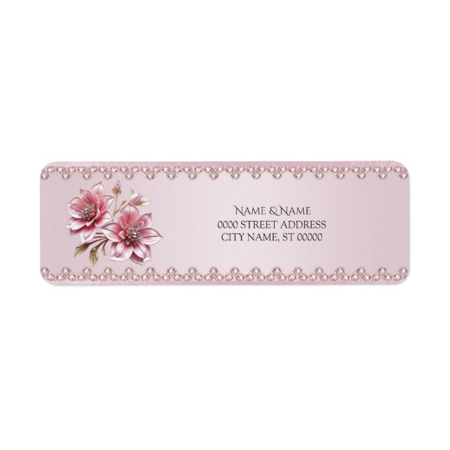 Moderne rosa Blumen Rücksende-Adressetikett (Vorne)