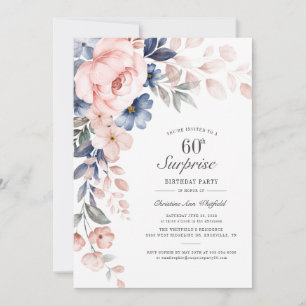 Moderne rosa Blumen Schrift Überraschung 60. Gebur Einladung