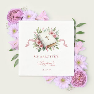 Moderne rosa Blumen-Tauf-Papier-Serviette Serviette