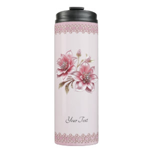 Moderne rosa Blumen Thermo-Tumbler Thermosbecher