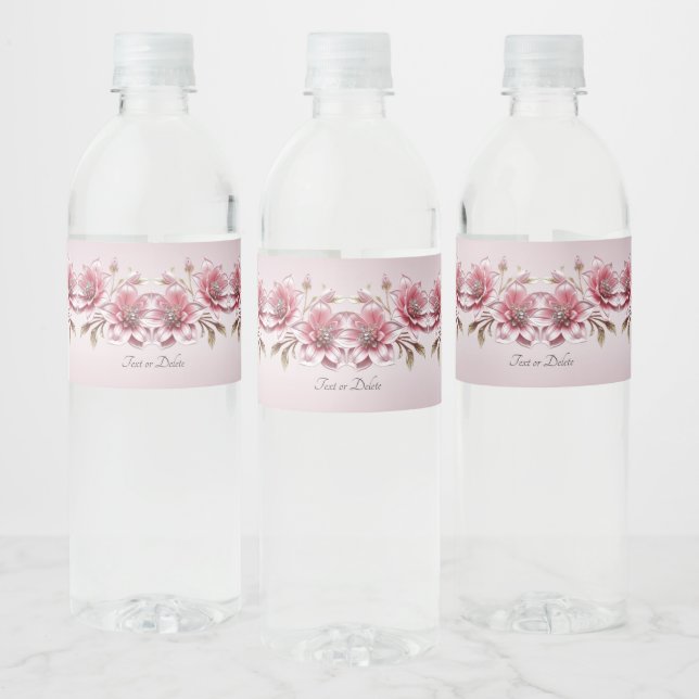 Moderne rosa Blumen Wasserflaschenetikett (Flaschen)