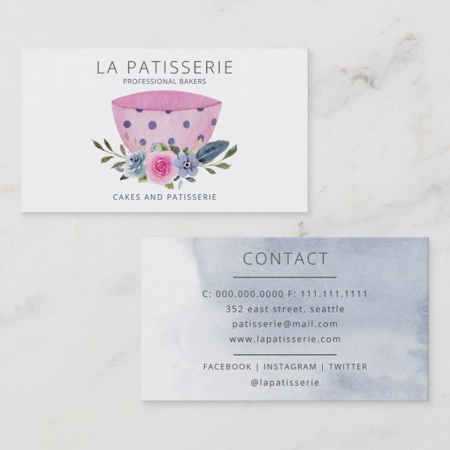 Moderne rosa Blumengebäck Konditorei Koch Visitenkarte (Vorne/Hinten)