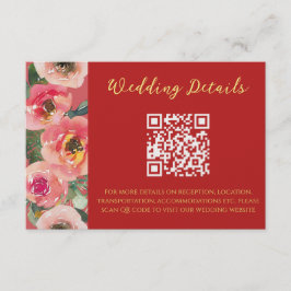 Moderne rosa Blumengrenze Chinesische Hochzeit QR- Begleitkarte
