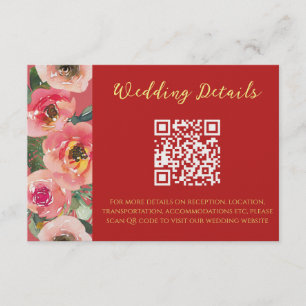 Moderne rosa Blumengrenze Chinesische Hochzeit QR- Begleitkarte