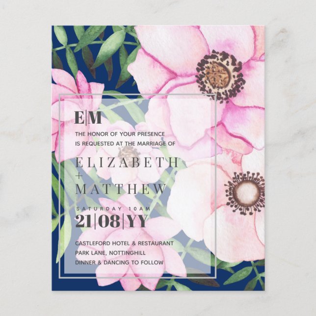 Moderne Rosa Blumenhochzeit - CUSTOM FARBEN (Vorderseite)