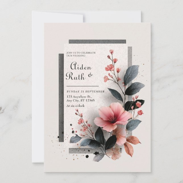 Moderne rosa Blumenhochzeit Einladung (Vorderseite)