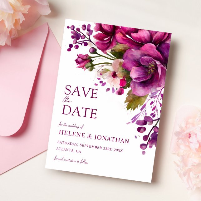 Moderne rosa Blumenhochzeit Save The Date (Modern Pink Watercolor Floral Wedding Save The Date)