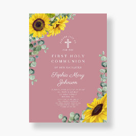 Moderne rosa Blumenkreuz Erste Kommune Einladung