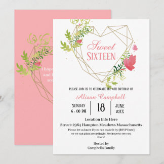Moderne rosa Blumenrübe 16 Geburtstagsparty Einladung