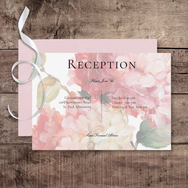 Moderne Rosa Blush Hydrangea Hochzeitsempfehlung Begleitkarte (Modern Pink Blush Hydrangea Wedding Reception Card)