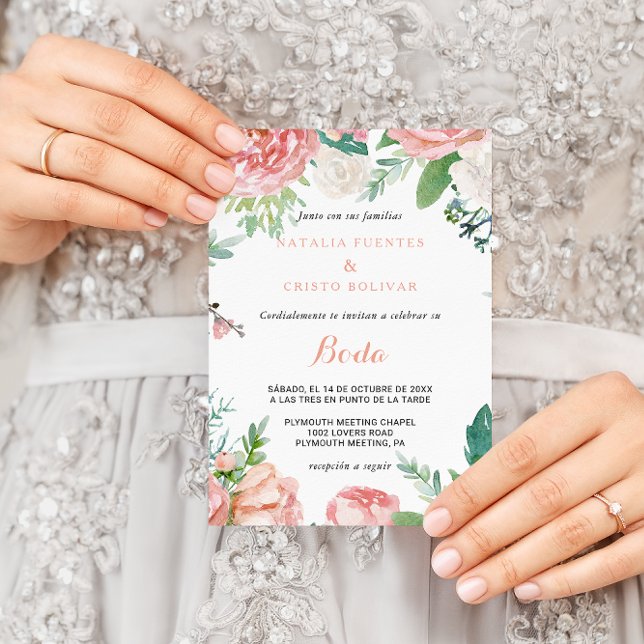 Moderne Rosa Blush Tropical Floral Wedding Einladung (Von Creator hochgeladen)