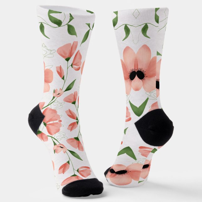 Moderne rosa Blüten personalisieren Socken (Gewinkelt)