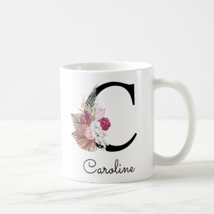 Moderne rosa Boho-Mädchen-Blumeninitial C Kaffeetasse