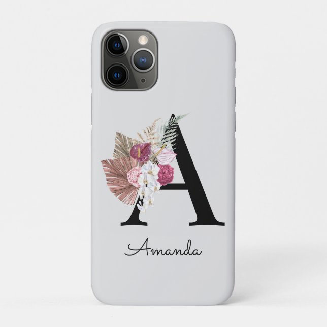Moderne rosa Boho-Mädchen-Blumeninitiale A Case-Mate iPhone Hülle (Rückseite)