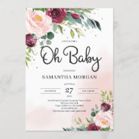 Moderne Rosa-Bordeaux-Blüte Oh Baby-Dusche