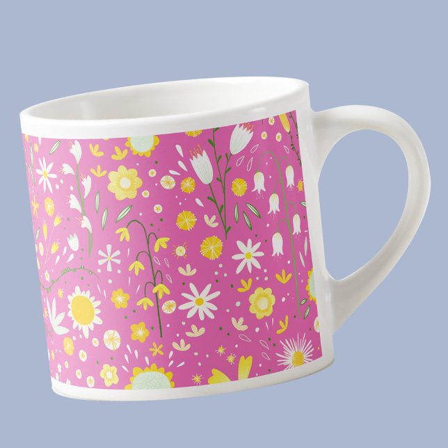 Moderne rosa botanische Wildblume Espressotasse (Pink modern floral espresso cup)
