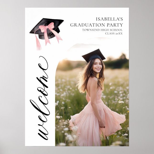 Moderne rosa Bow Coquette Graduation Cap Willkomme Poster (Vorne)