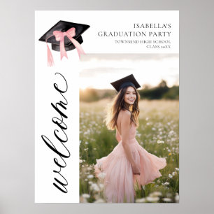 Moderne rosa Bow Coquette Graduation Cap Willkomme Poster