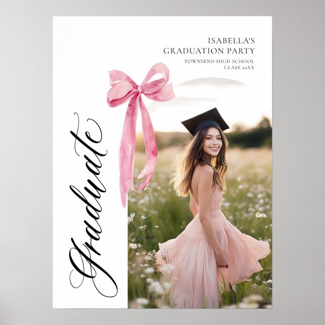 Moderne rosa Bow Coquette Graduation Cap Willkomme Poster (Vorne)