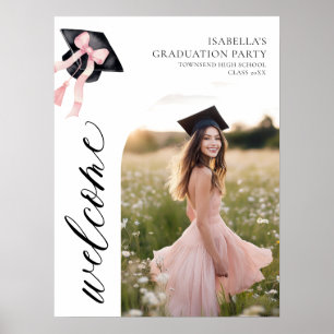Moderne rosa Bow Coquette Graduation Cap Willkomme Poster