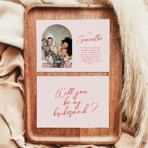 Moderne rosa Brautjungfer-Einladungskarte mit Foto Einladung