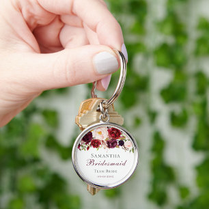 Moderne rosa Burgund florale Bridesmaid Metal Keyc Schlüsselanhänger