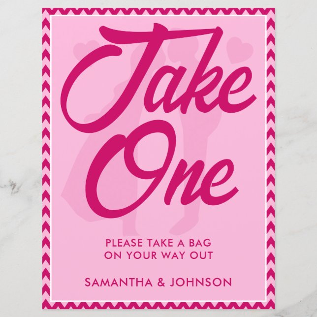 Moderne rosa Chevron-Hochzeitsdekoration "Take One (Vorderseite)