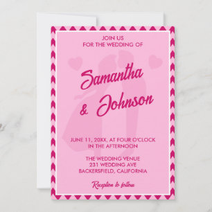 Moderne Rosa Chevron Streifen Foto Hochzeit Einladung