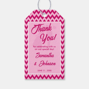 Moderne Rosa Chevron Streifen Hochzeit Danke Geschenkanhänger