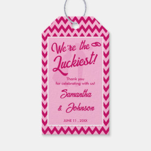 Moderne Rosa Chevron-Streifen-Hochzeit Geschenkanhänger