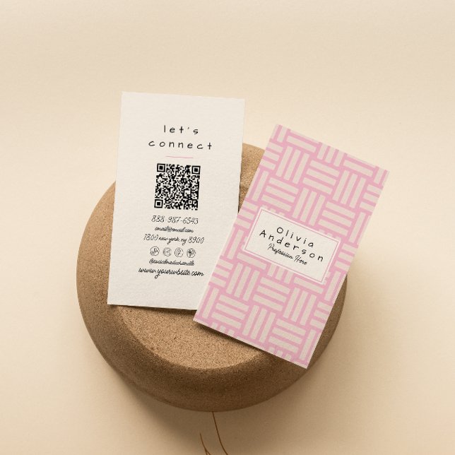 Moderne rosa Creme Abstrakt Trendy Girly QR Code Visitenkarte (Von Creator hochgeladen)