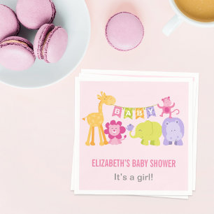 Moderne rosa Dschungeltiere Mädchen Baby-Party Serviette