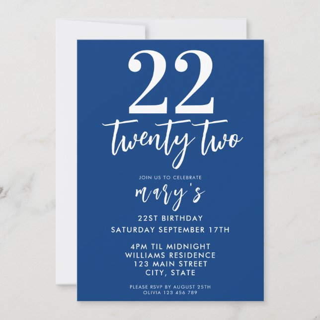 Moderne rosa elegante 22. Geburtstagseinladung Einladung (Vorderseite)