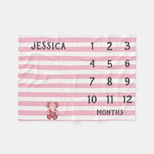 Moderne rosa Elephant Baby Milestone Blanket Fleecedecke (Vorderseite (Horizontal))