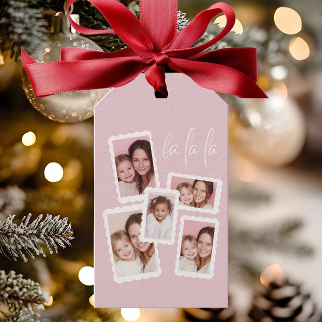 Moderne rosa „Fa La La“-Multi-Foto-Weihnachtsgesch Geschenkanhänger (Von Creator hochgeladen)