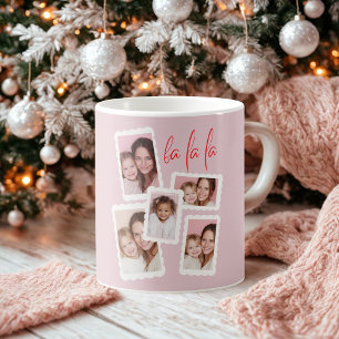 Moderne rosa „Fa La La“-Weihnachtstasse mit mehrer Kaffeetasse