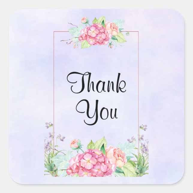 Moderne rosa Farbe Blumenrahmen Vielen Dank Quadratischer Aufkleber (Vorderseite)