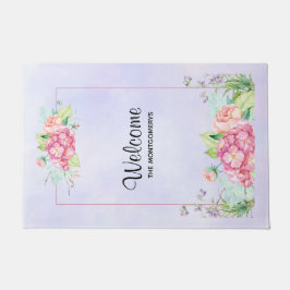 Moderne rosa Farbflorale Rahmen Willkommen Fußmatte