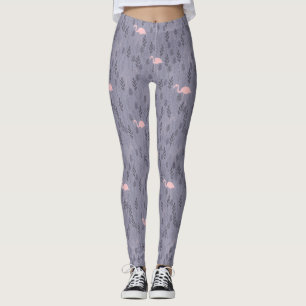 Moderne rosa Flamingo dunkelviolette Blumenmuster Leggings