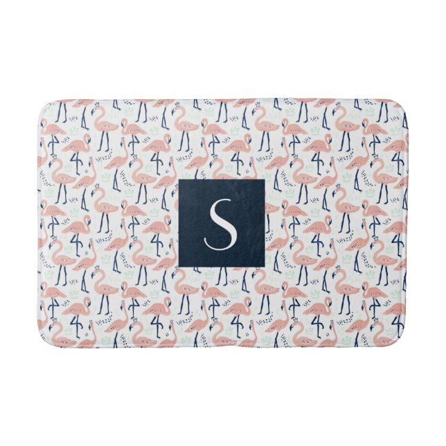 Moderne rosa Flamingo-Monogramm Badematte (Vorderseite)
