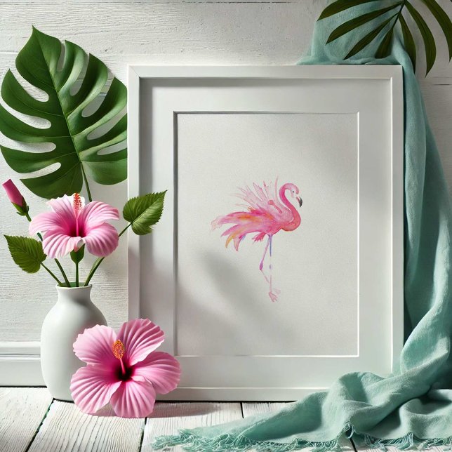 Moderne rosa Flamingo tropische Wasserfarbe Poster (watercolor paintings pink flamingo art by Victoria Grigaliunas of Do Tell A Belle)