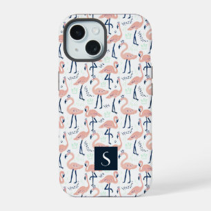 Moderne rosa Flamingos Monogramm iPhone 15 Hülle