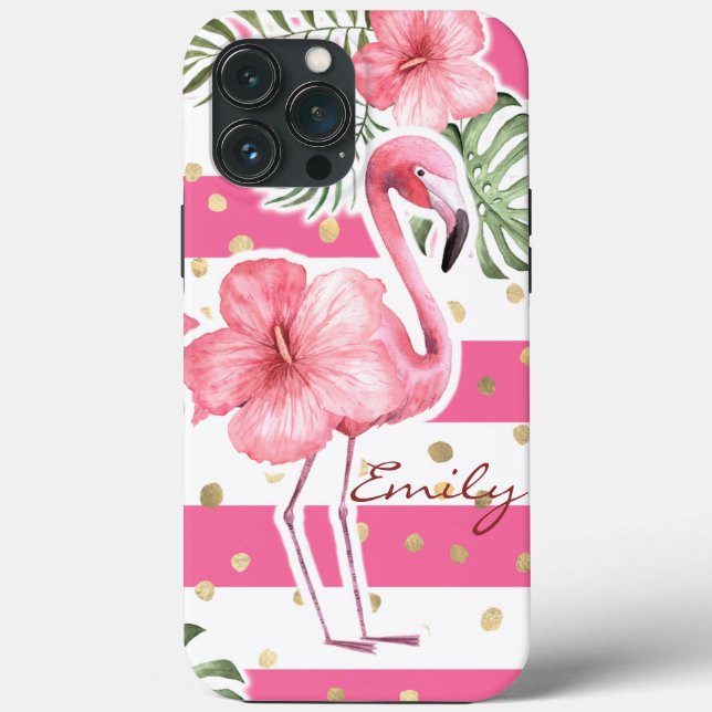 Moderne rosa Flamingos Tropenflora Personalisiert Case-Mate iPhone Hülle (Rückseite)