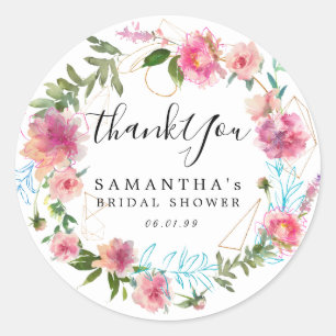 Moderne rosa Flora und Goldl-Brautparty Runder Aufkleber