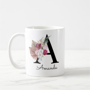 Moderne rosa Floral Initial A Kaffeetasse