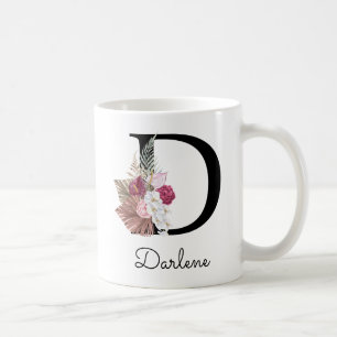 Moderne rosa florale Anfangsbuchstabe D Kaffeetasse