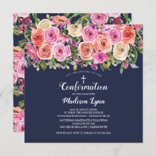 Moderne, rosa, florale Bestätigung der Marine Einladung