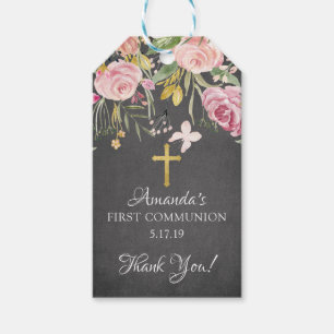 Moderne rosa florale erste Kommune Gefallen Tag Geschenkanhänger